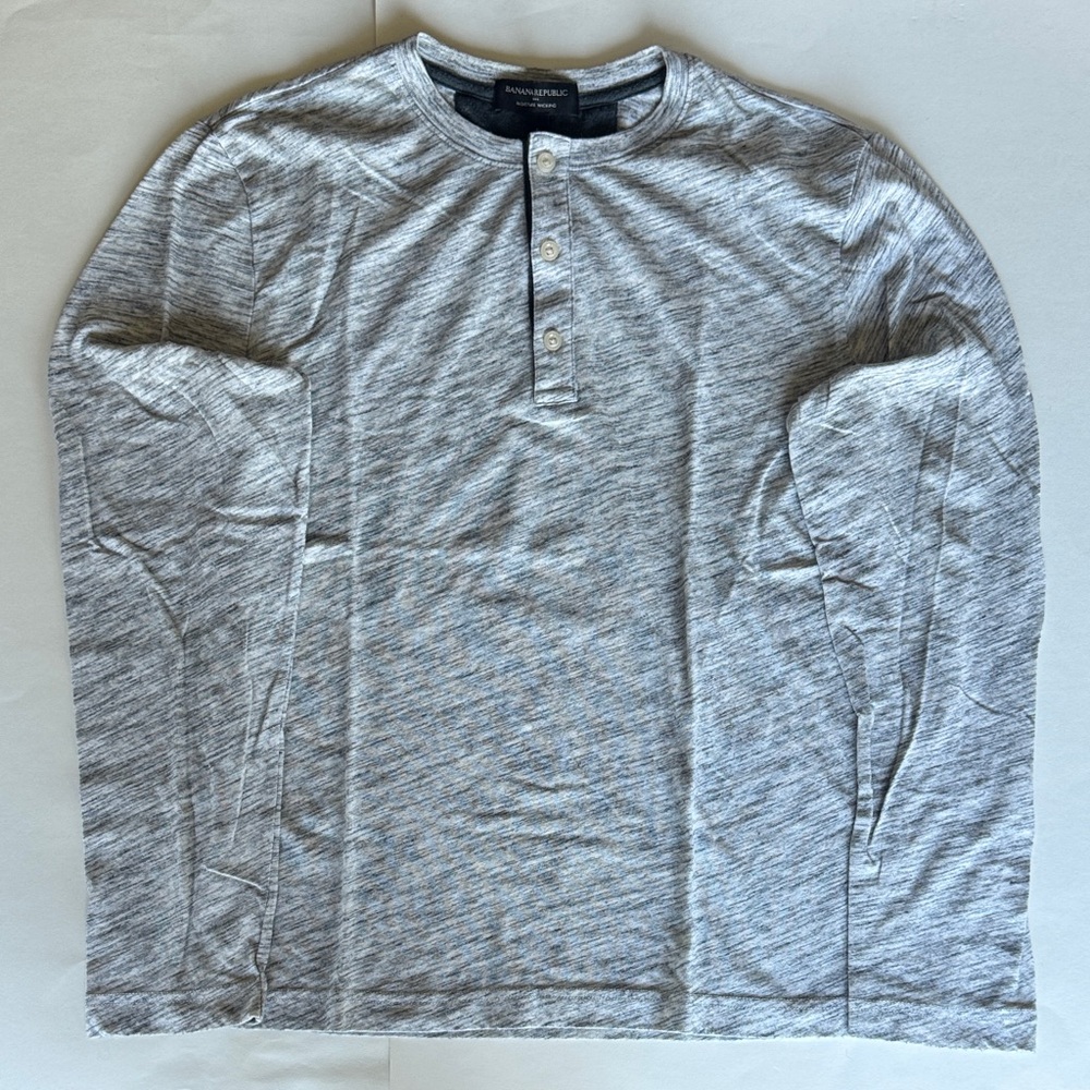Banana Republic Mens Heathered Grey Henley Long Sleeve Shirt Size S
